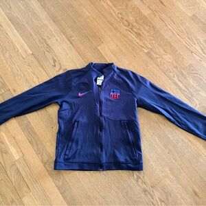 Nike FC Barcelona Boys Large Soccer Futbol Full Zip Track Blue Shield
